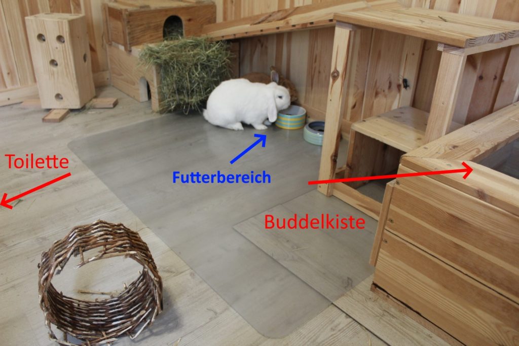 Futterbereich im Kaninchenstall