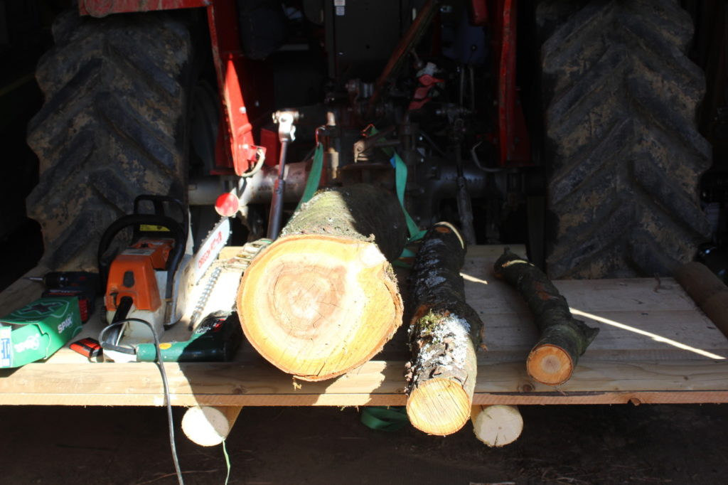 Das Foto zeigt das benötigte Material für einen Snack-Baumstamm